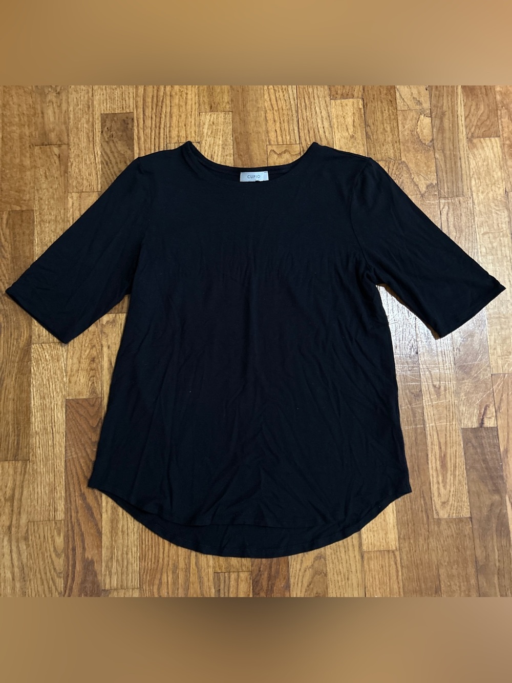 Cupio Women's Solid Black Elbow Sleeve Crewneck Top Size Large